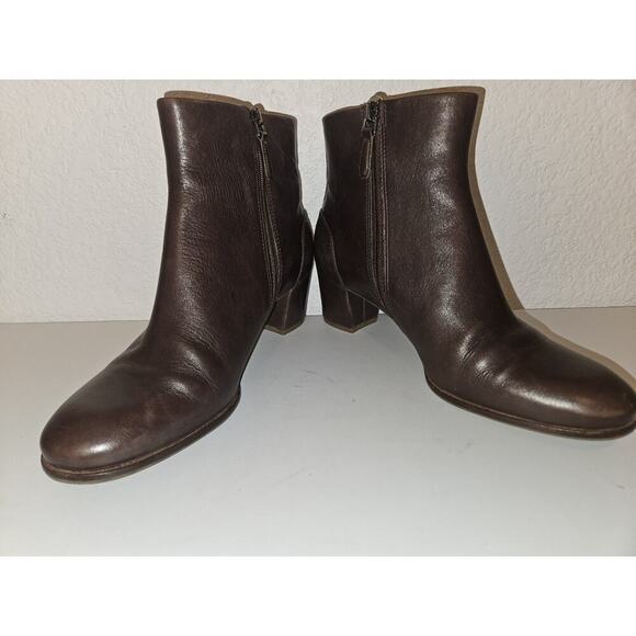 Ecco Brown Leather Side Zip Ankle Boots Booties Women 7-7.5 ( 38) - Picture 5 of 11